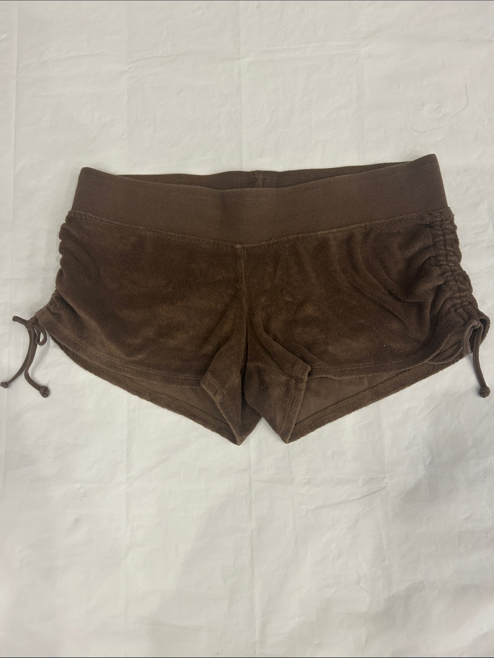 Express Chocolate Brown Velour Side-Ruched Athletic Shorts